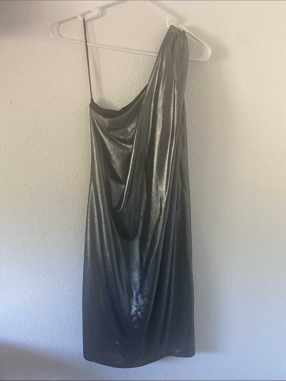 Vince Camuto Metallic One-Shoulder Black Slip Dress